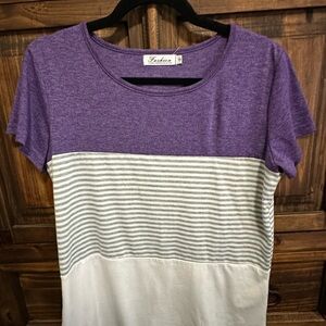 Purple and Gray Striped Women's Top
